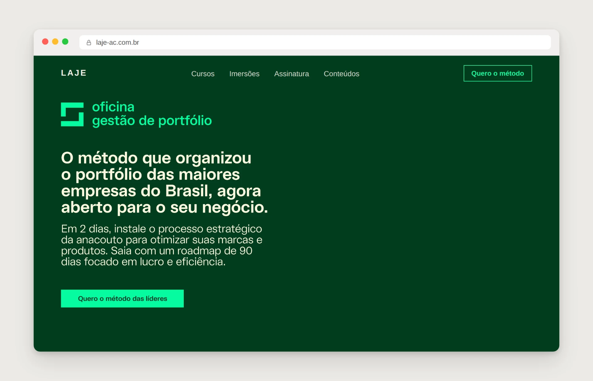 Landing page da Oficina Gestão de Portfólio