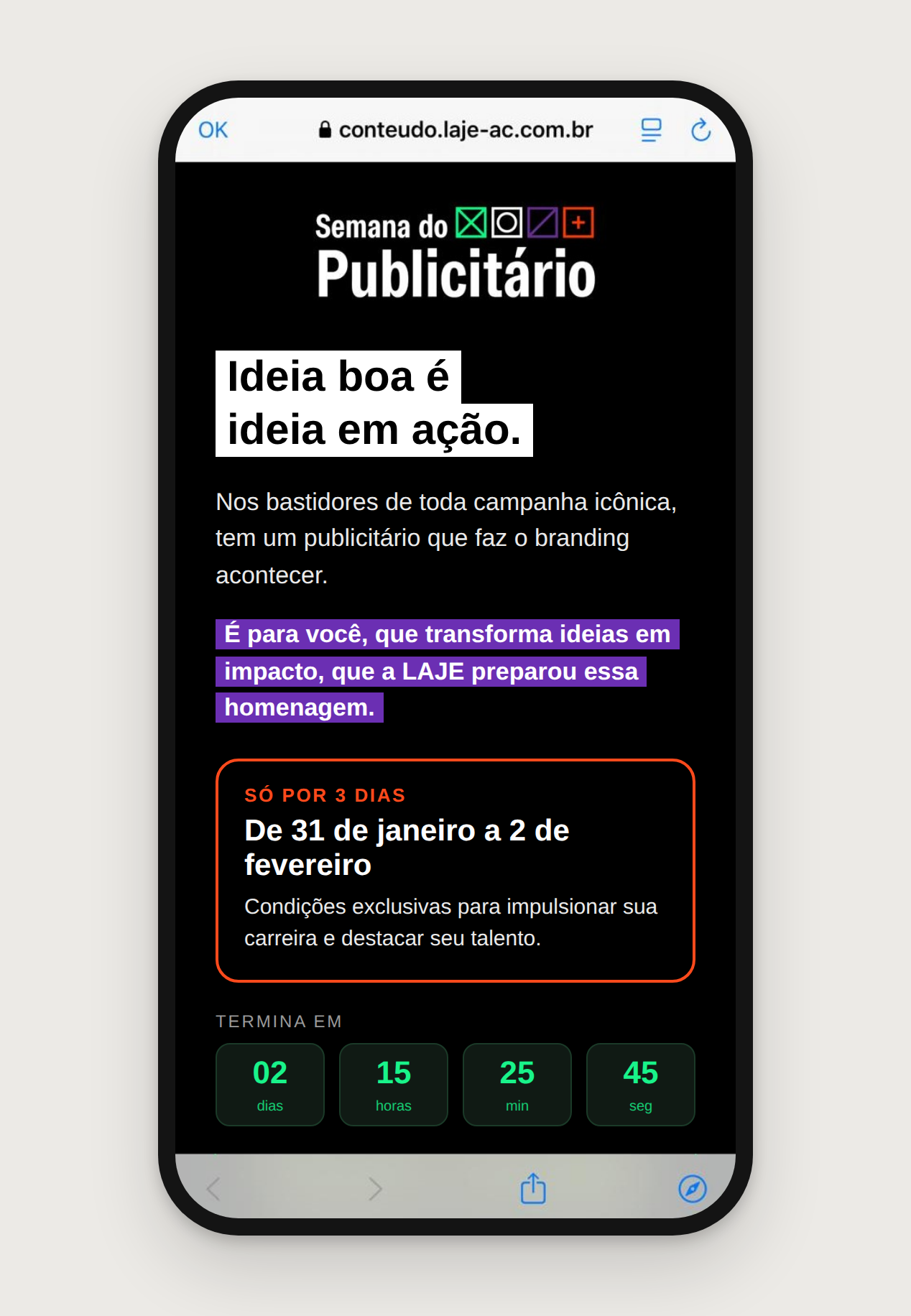Landing page da Semana do Publicitário com contagem regressiva