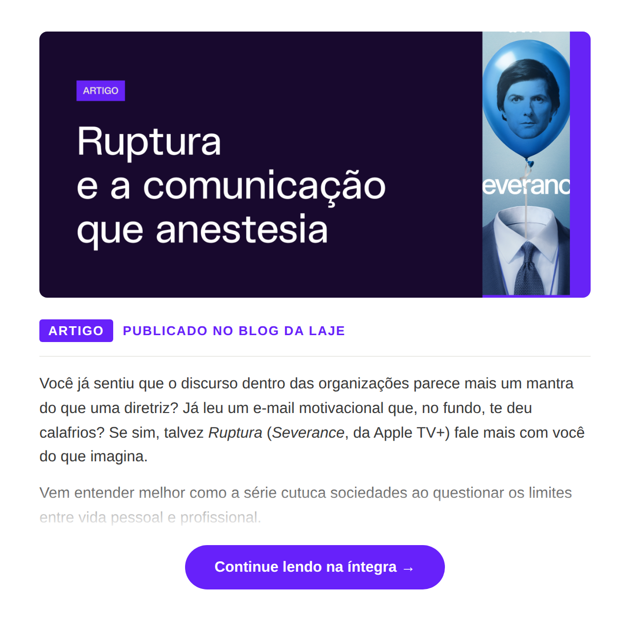 Artigo Ruptura e a comunicação que anestesia