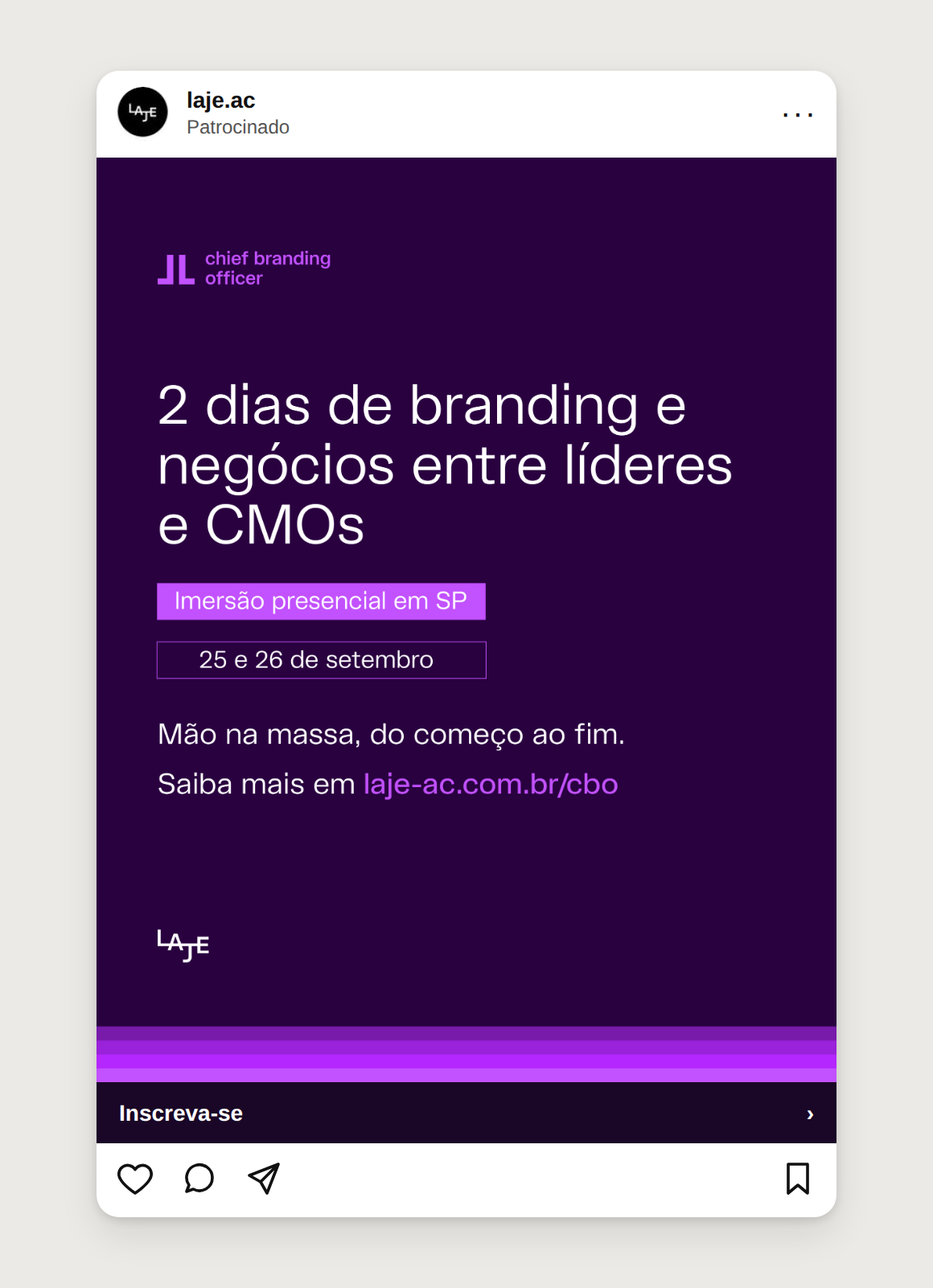 Anúncio da Imersão CBO com 2 dias de branding e negócios entre líderes e CMOs