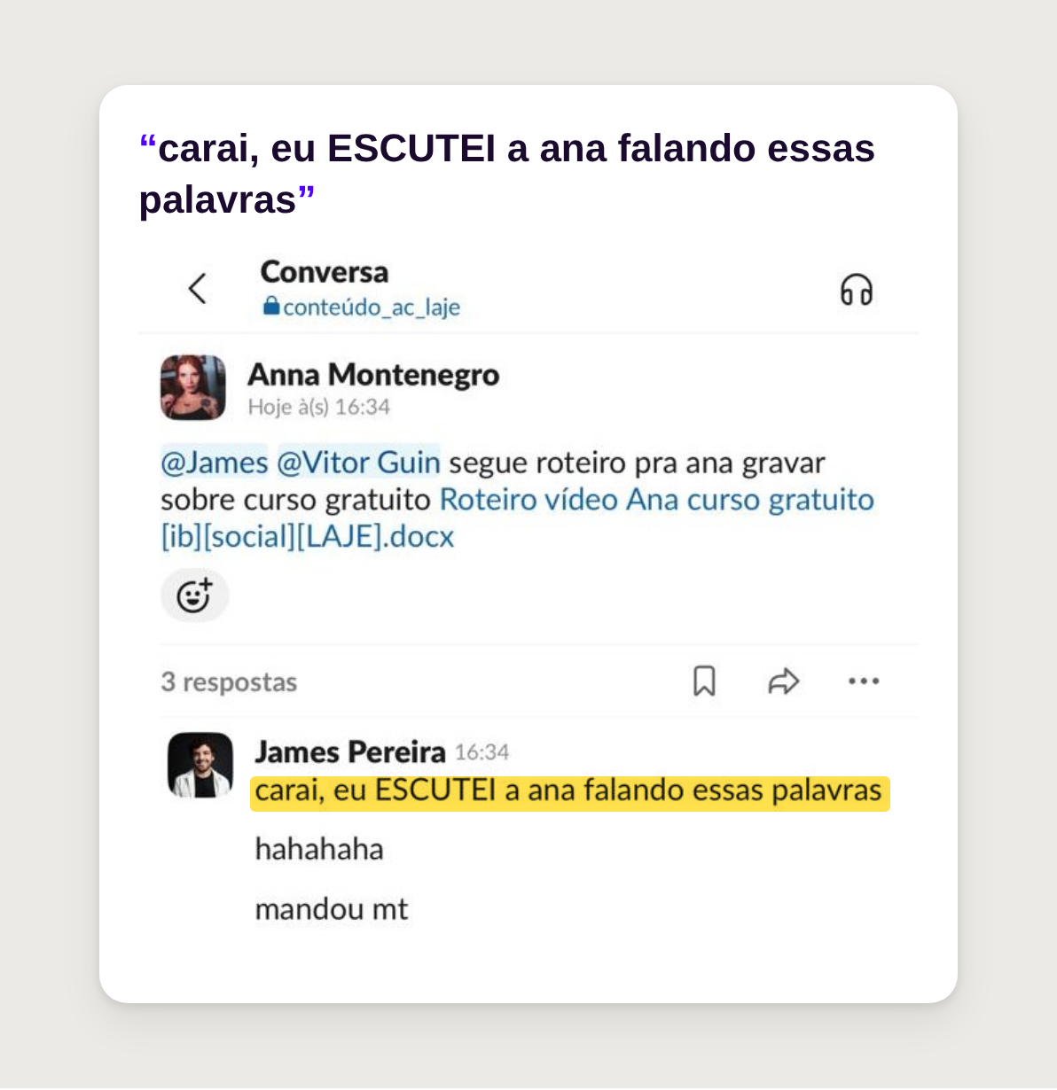 Feedback de James Pereira sobre o roteiro